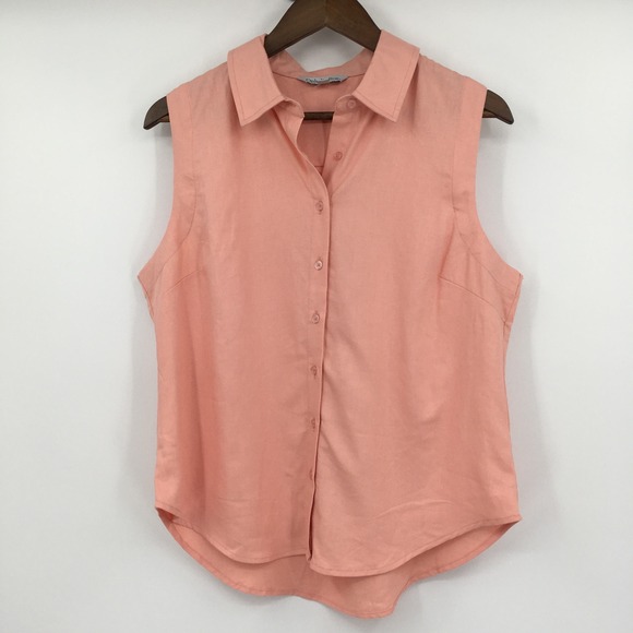 Ophelia Roe. Tops - Ophelia Roe Sleeveless Linen Blend Button Down Shirt Womens L Peach Coastal